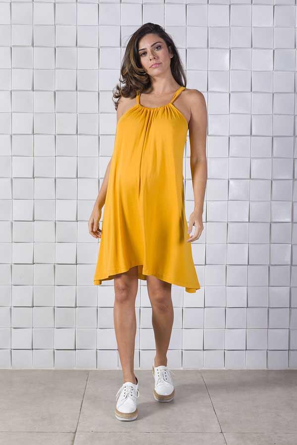 Produto vestido-casual-para-gestante-CV2018P00016 Descrição Vestido godê em malha de viscose torcida com 4% de elastano tecnologia Vortex (que impede a formação de pillings).
